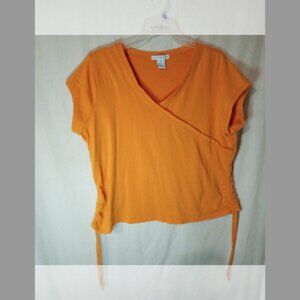 (O) One Step Up Plus Woman's Cinch Side V Neck Shirt 3X Orange